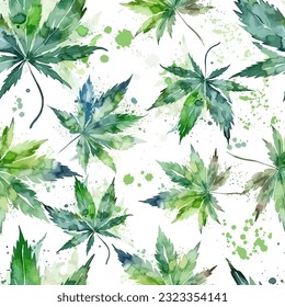 Hojas verdes sin foco de la acuarela de la marihuana. Ilustración del vector