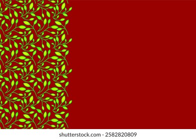 Seamless pattern of green leaves in minimalist style. Natural and fresh frame of green leaves. Nature-themed background with green leaves. Seamless leaf texture design on half frame. Space to text.