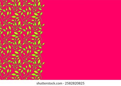 Seamless pattern of green leaves in minimalist style. Natural and fresh frame of green leaves. Nature-themed background with green leaves. Seamless leaf texture design on half frame. Space to text.