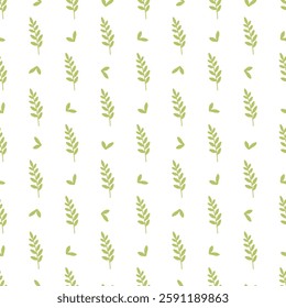 Seamless pattern with green leaves. Minimalistic background with leaves and greenery. For packaging of environmentally friendly goods, textiles and tableware.