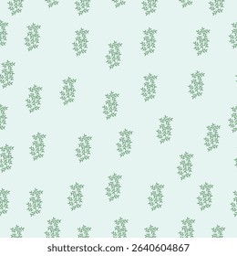 Seamless pattern of green leaves in neat oval clusters on a light green background. Natural rhythm and minimalist style make it ideal for fabric, packaging, wallpaper, and digital projects