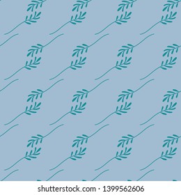 Seamless pattern of green leaves on a blue background. Great for textile print, invitations, or packaging. Vector file.