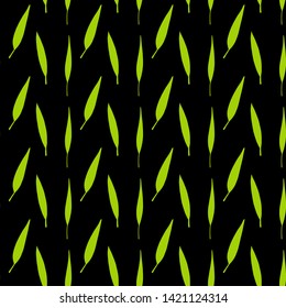 Seamless pattern with green leaves on black background