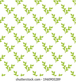 Seamless pattern with green leaves on white background. Vector illustration