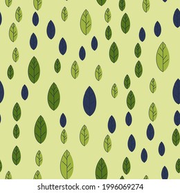 Seamless pattern from green leaves on a light background. Strict flat design. Natural motive. Printing on fabric, wrapping paper. Vector illustration