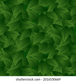 Patrón sin foco de hojas verdes sobre un fondo verde. Ilustración del vector