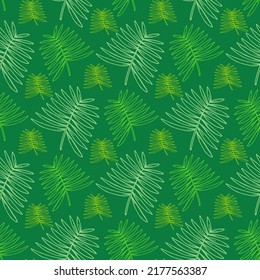 Patrón sin foco con hojas verdes sobre fondo verde oscuro. Imagen vectorial.
