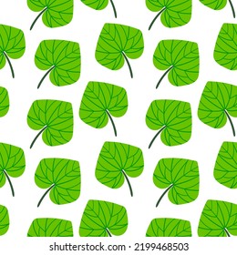 Seamless pattern with green leaves on a white background. Leaves pattern in random order