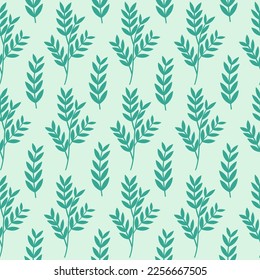 Seamless pattern with green leaves on a light background. Floral pattern. Vector. Pattern for background, packaging, decor, wallpaper, textile.