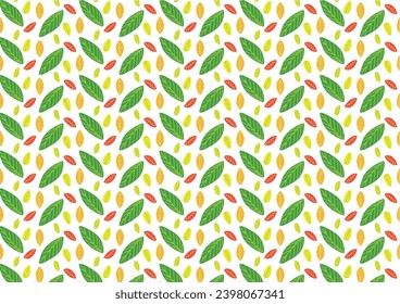 A seamless pattern of green leaves on a white background. Abstract Illustrations vector.