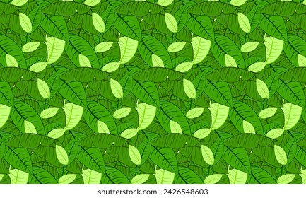 Seamless pattern with green leaves on white background. Vector illustration.