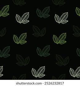 Seamless pattern with green leaves on a dark background simple and elegant nature-inspired design perfect for fabric wallpaper packaging and more versatile projects, fresh botanical touch to surface