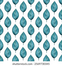 Seamless pattern of  green leaves on a white background. Perfect for eco-friendly designs, nature inspired projects, and botanical themes. Ideal for wallpapers, textiles, and stationery.