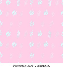 Seamless pattern with green leaves on a pink background. Floral ornament for fabric, textile, wrapping, wallpaper, background, scrapbooking. Vector pattern