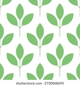 Seamless pattern with green leaves on a white background. Bed linen, fabric