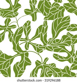 Seamless pattern with green leaves on white background. Tropical leaves of ivy.