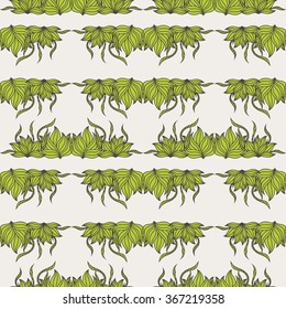 seamless pattern of green leaves on a gray background.vector illustration