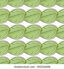 seamless pattern with green leaves on a white background