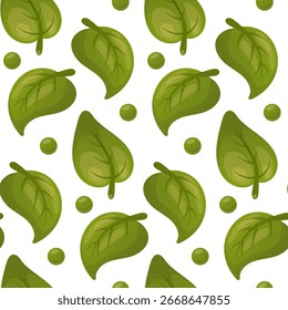 nahtloses Muster mit grünen Blättern, perfekt für natürliche, umweltfreundliche oder botanische Projekte. Vektorgrafik