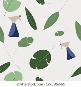 Patrón sin soldadura con hojas verdes y rociador de plantas