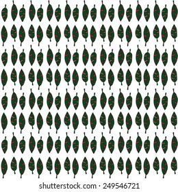 Seamless pattern with green leaves with red veins. Spring or summer vector illustration