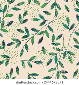 Seamless pattern with green leaves sketch. For wrapping paper. Ideal for wallpaper, surface textures, textiles.