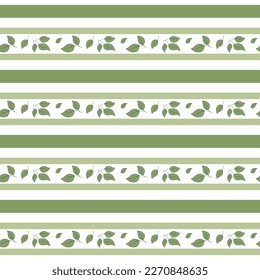 Seamless pattern of green leaves and stripes. Spring background