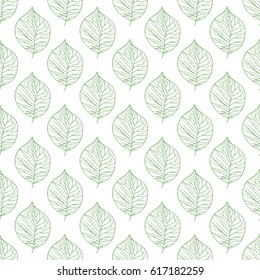 Seamless pattern of green leaves. Summer, tropical motifs. Leaves
