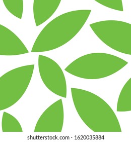 Seamless pattern with green leaves for textile, paper, website. Vector flat illustration isolated on the white background. 