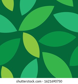 Seamless pattern with green leaves for textile, paper, website. Vector flat illustration on the green background.