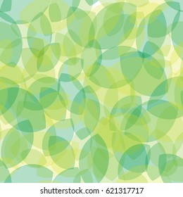 Seamless pattern with green leaves. Transparent leaves on a light background.