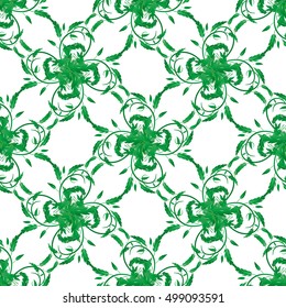Seamless pattern with green leaves of trees on a white background. It can be use for web site design. Vector illustration
