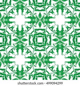 Seamless pattern with green leaves of trees on a white background. It can be use for web site design. Vector illustration