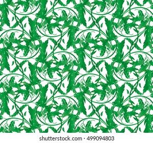 Seamless pattern with green leaves of trees on a white background. It can be use for web site design. Vector illustration