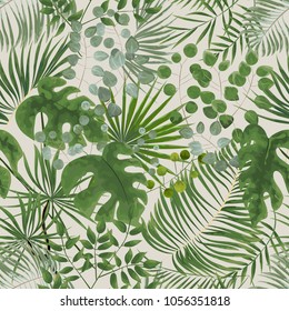 seamless pattern of green leaves. green tropical background in watercolor style. Vector natural, Botanical, elegant pattern.
save background design with forest green herbs, leaves, fern.