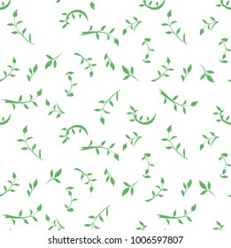 Seamless pattern green leaves and twigs. Flat vector template.