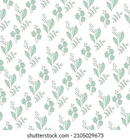 Seamless pattern with green leaves and twigs. Hand-drawn floral background. Illustration can be used for templates, fabric, wallpaper. 