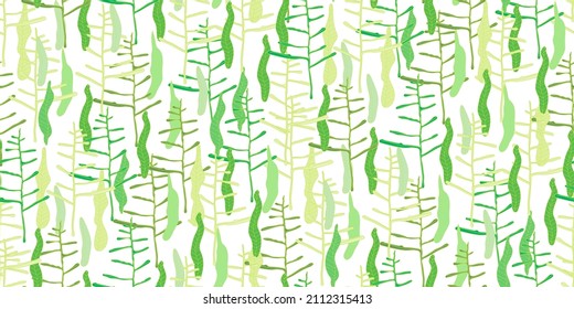 El patrón sin foco de verde deja varios árboles en blanco. Foliage de ramas naturales. Ambiente rústico y de belleza verde. Diseño botánico para textil, papel tapiz, sitio web, papel envolvente. Vector