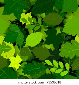 seamless pattern with green leaves. Vector.