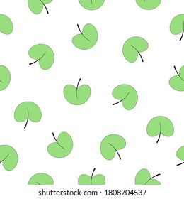 Seamless pattern green leaves white background.