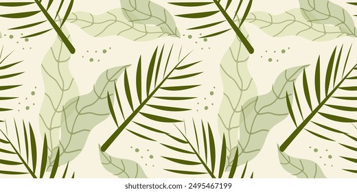 Seamless pattern of green leaves. For wrapping paper, wallpaper, textiles, surfaces and textures. Abstract floral print.