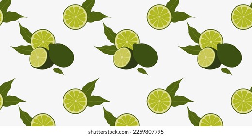 Seamless pattern with green lemon or lime. Vector illustration