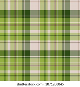 Seamless pattern in green, light beige and brown colors for plaid, fabric, textile, clothes, tablecloth and other things. Vector image. 