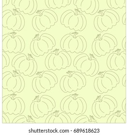 Seamless pattern with green line pumpkins on green stock vector illustration