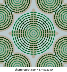 Seamless pattern with green mandala ornament circles for meditation.