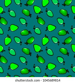 seamless pattern with green of mango on blue background.