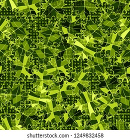 Seamless pattern. Green maple leaves on abstract texture background.