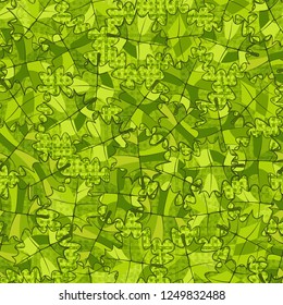 Seamless pattern. Green maple leaves on abstract texture background.