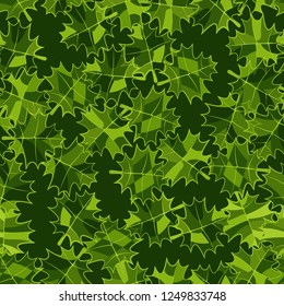 Seamless pattern. Green maple leaves. Camouflage style.