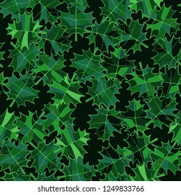 Seamless pattern. Green maple leaves. Camouflage style.